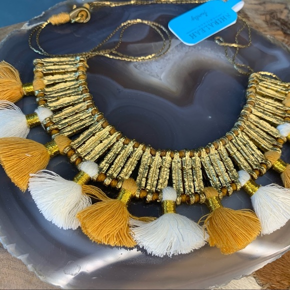 NWT! Keira Gold Beaded Tassel Crescent Necklace - Picture 1 of 4